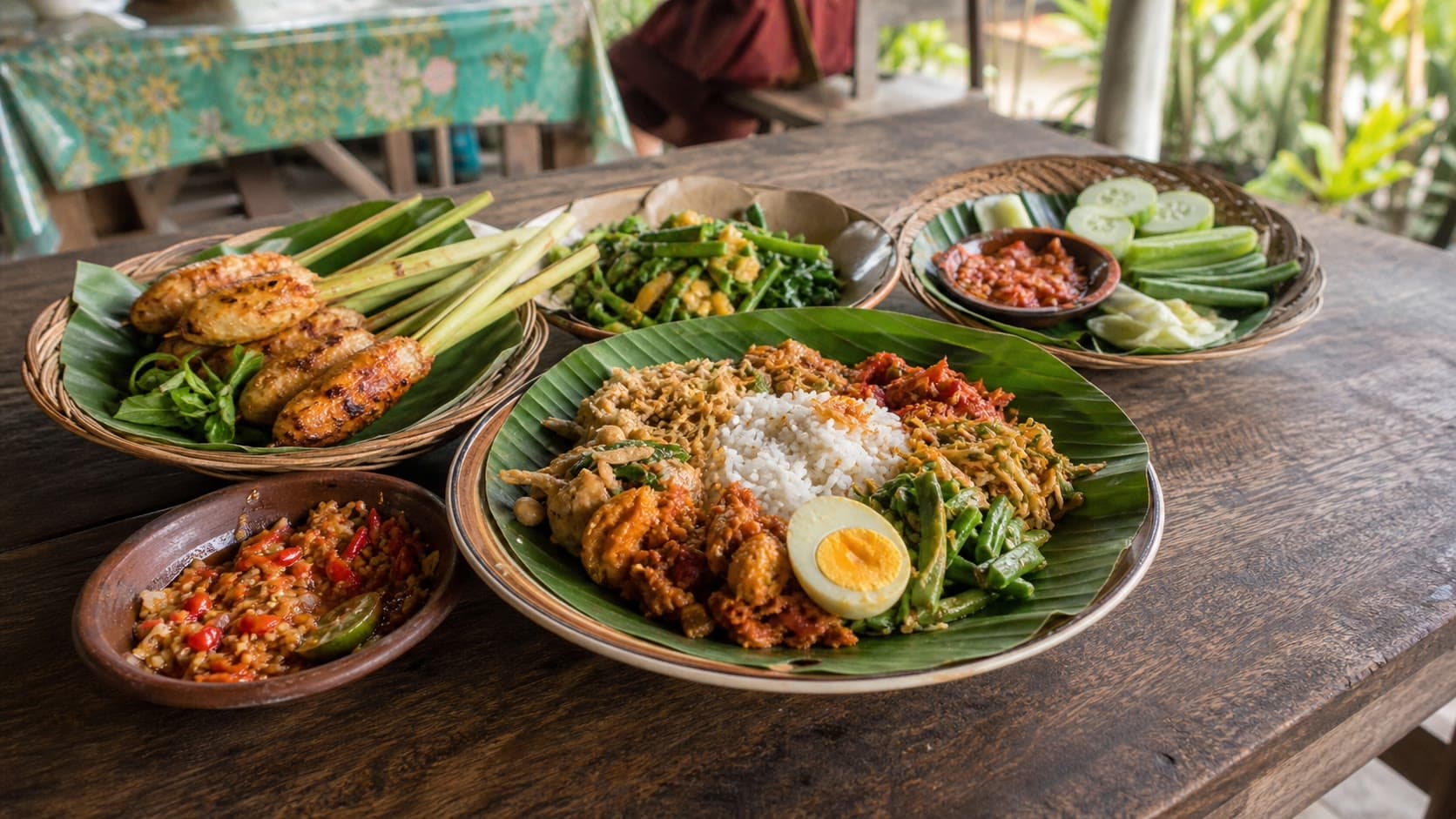 Traditionele Balinese gerechten geserveerd in een lokale warung